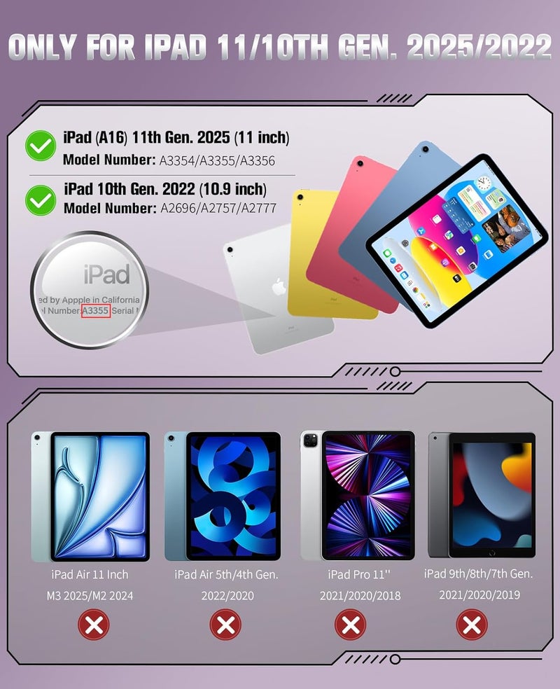 MoKo for iPad (A16) 11th/10th Generation Case 2025/2022, Heavy Duty Shockproof Dual Layer Full Body Protective Cover, Built-in Screen Protector and Kickstand for iPad 11/10.9 Inch., Lilac - Image 2